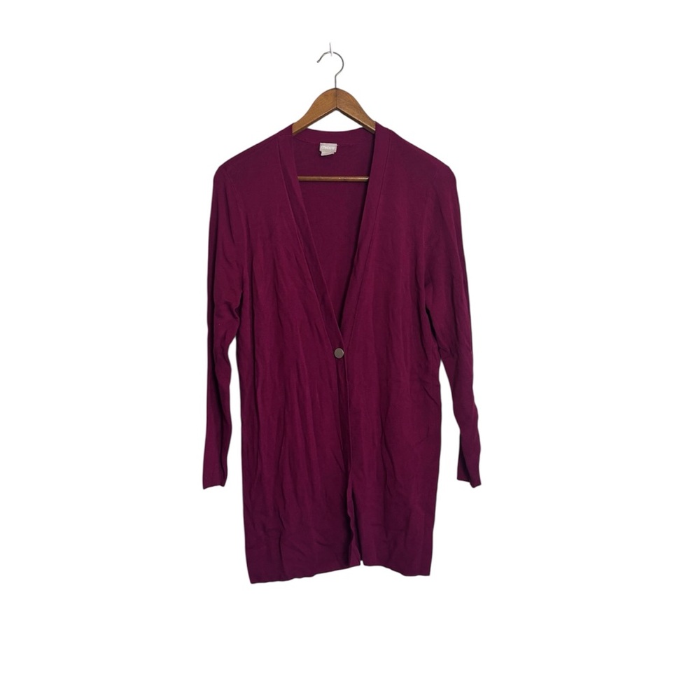 Chico's Maroon Burgundy Red Longline Button Front Cardigan Sweater